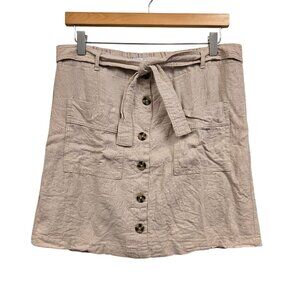 Women's M Beige Linen Blend Button MIni Skirt Preppy School Summer